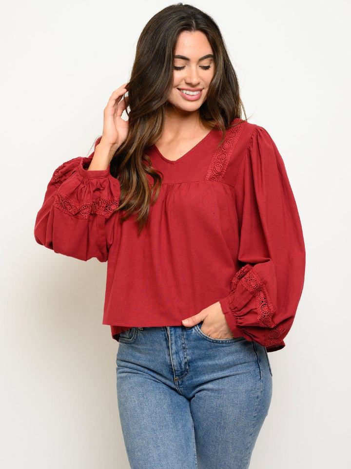 WOMEN'S V-NECK LONG SLEEVE TOP