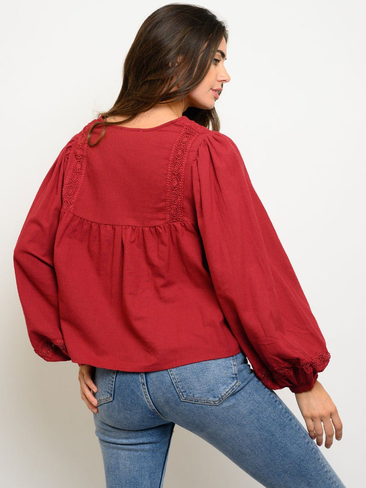 WOMEN'S V-NECK LONG SLEEVE TOP