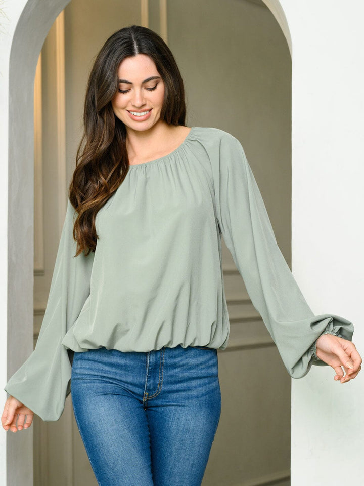 WOMEN'S LONG SLEEVE SOLID BLOUSE TOP