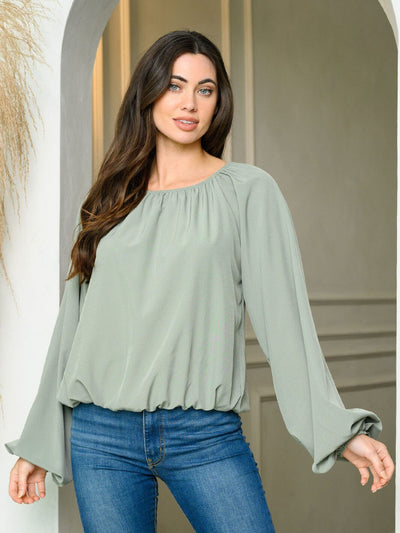 WOMEN'S LONG SLEEVE SOLID BLOUSE TOP
