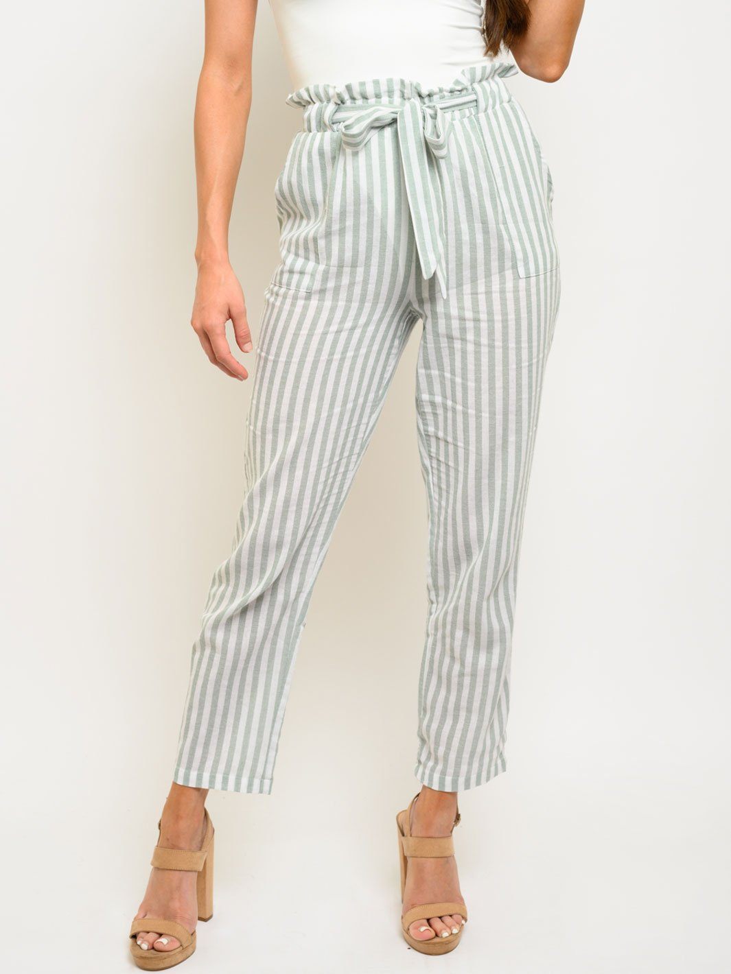 WOMEN'S STRIPES SELF TIE PANTS