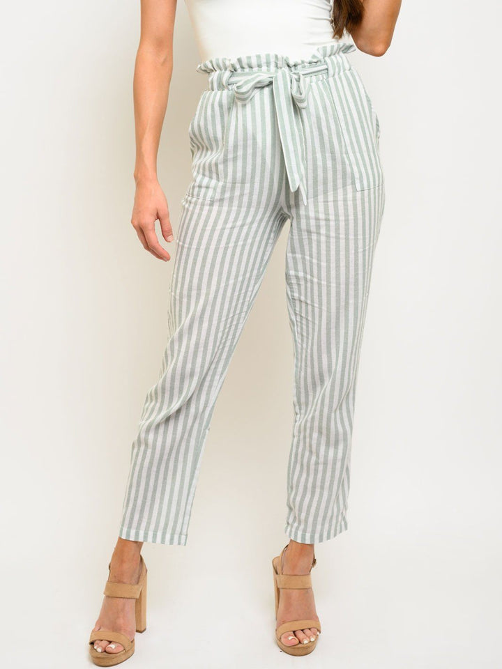 WOMEN'S STRIPES SELF TIE PANTS