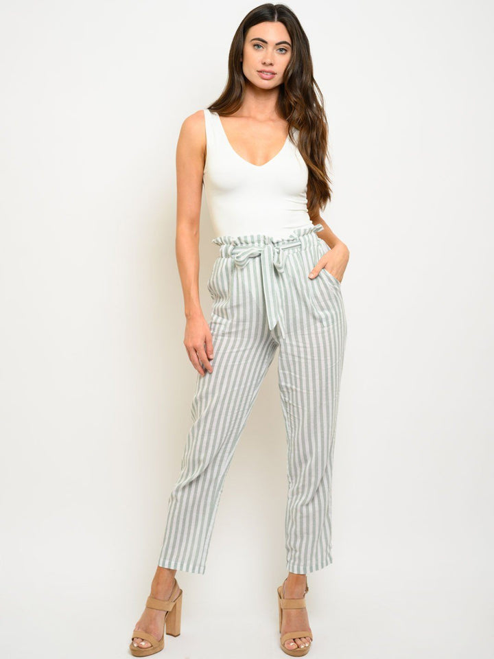 WOMEN'S STRIPES SELF TIE PANTS