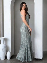 WOMEN'S SLEEVELESS HALTER NECK FRONT SLIT BODYCON MAXI DRESS