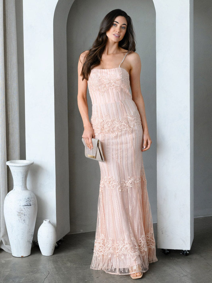 WOMEN'S SLEEVELESS EMBROIDERY GOWN MAXI DRESS