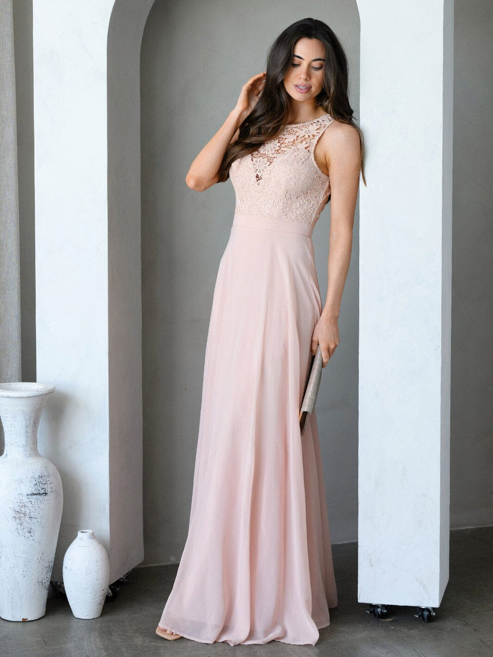 WOMEN'S SLEEVELESS BACK DETAILED LACE MAXI DRESS