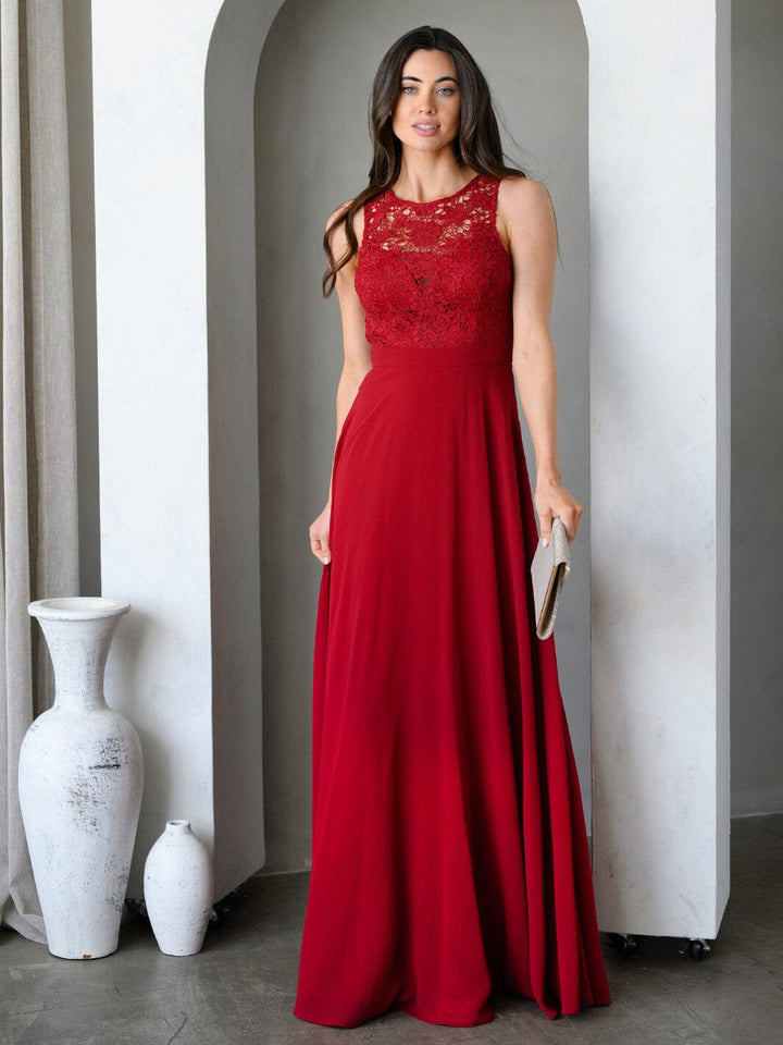 WOMEN'S SLEEVELESS BACK DETAILED LACE MAXI DRESS