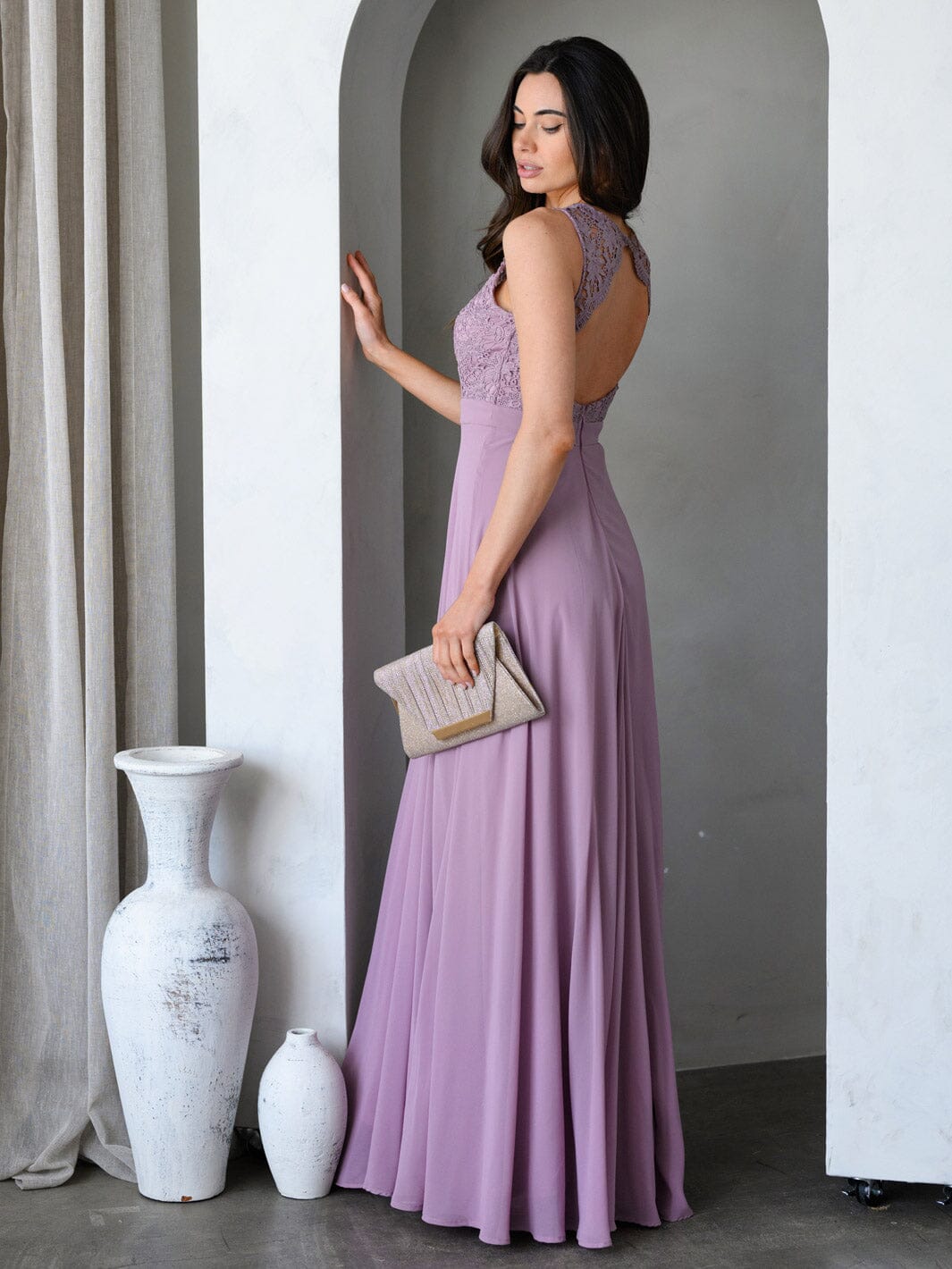 WOMEN'S SLEEVELESS BACK DETAILED LACE MAXI DRESS