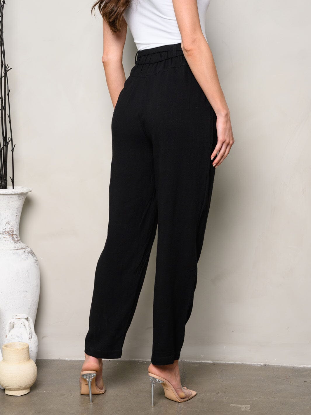WOMEN'S BUTTON CLOSURE SELF TIE POCKETS PANTS