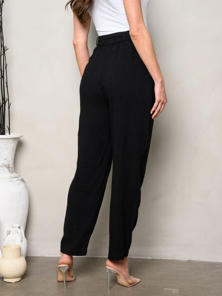WOMEN'S BUTTON CLOSURE SELF TIE POCKETS PANTS