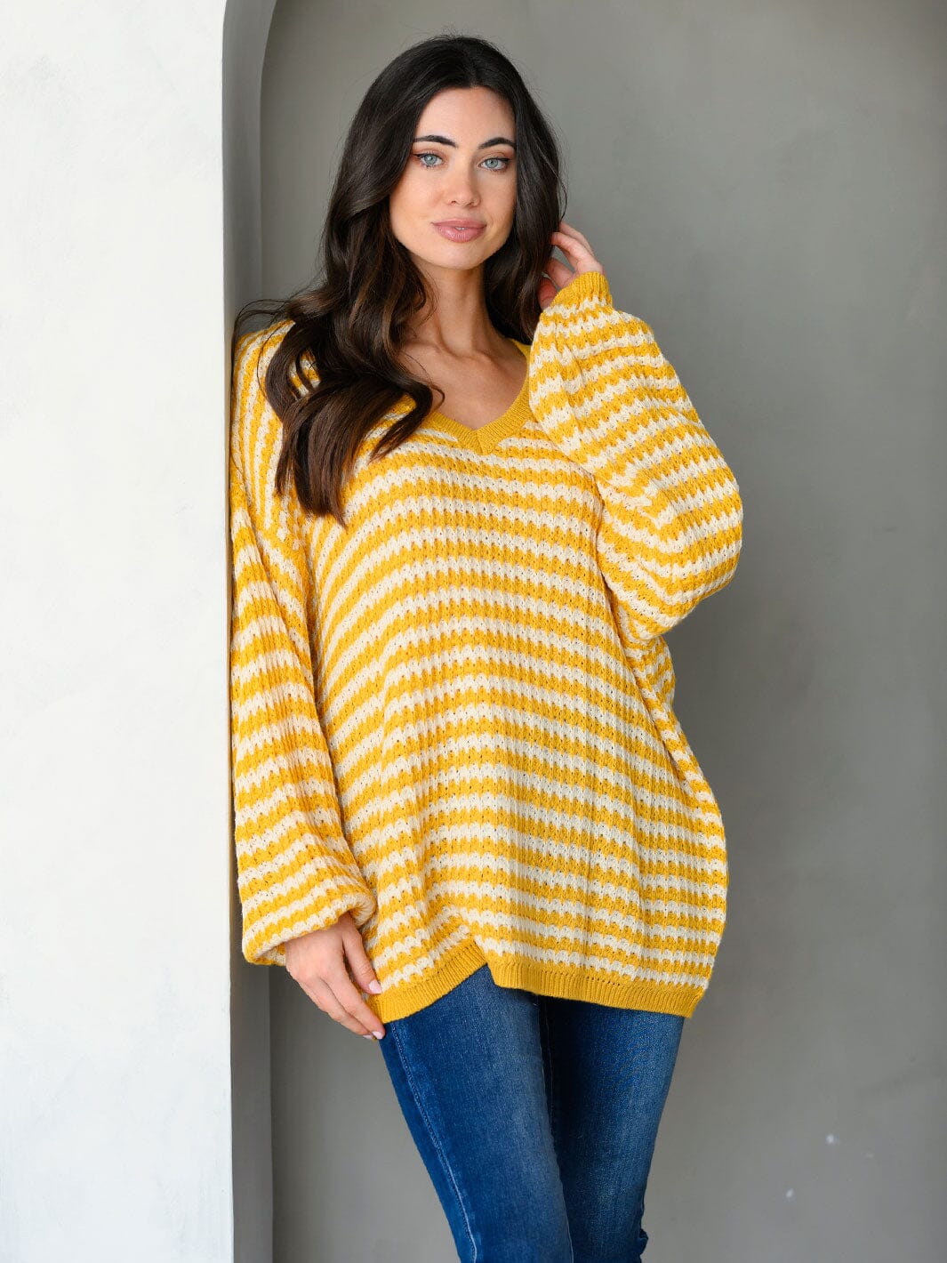 WOMEN'S LONG SLEEVE COLORBLOCK V-NECK PULLOVER SWEATER