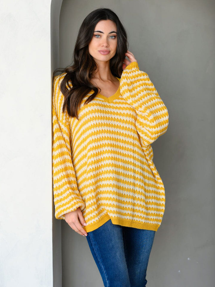 WOMEN'S LONG SLEEVE COLORBLOCK V-NECK PULLOVER SWEATER