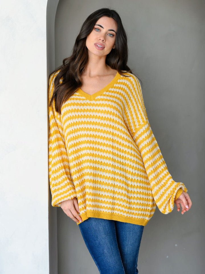 WOMEN'S LONG SLEEVE COLORBLOCK V-NECK PULLOVER SWEATER