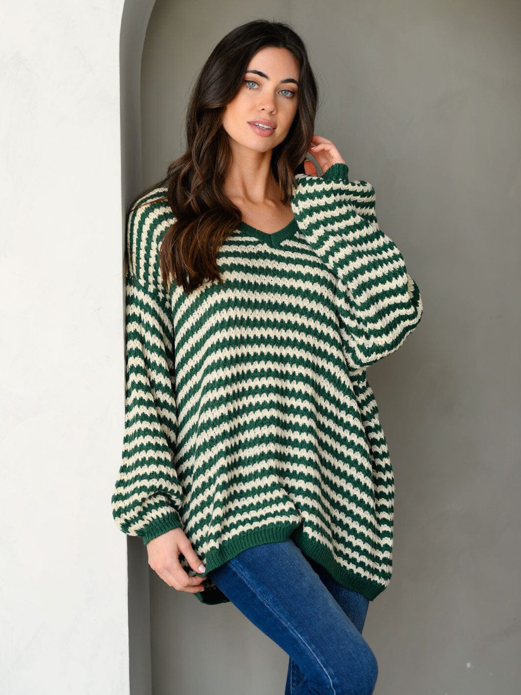 WOMEN'S LONG SLEEVE COLORBLOCK V-NECK PULLOVER SWEATER