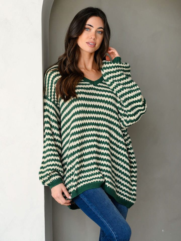 WOMEN'S LONG SLEEVE COLORBLOCK V-NECK PULLOVER SWEATER