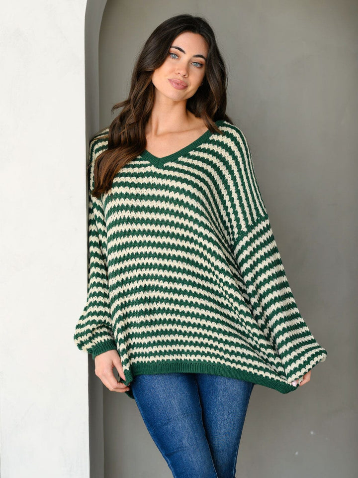 WOMEN'S LONG SLEEVE COLORBLOCK V-NECK PULLOVER SWEATER