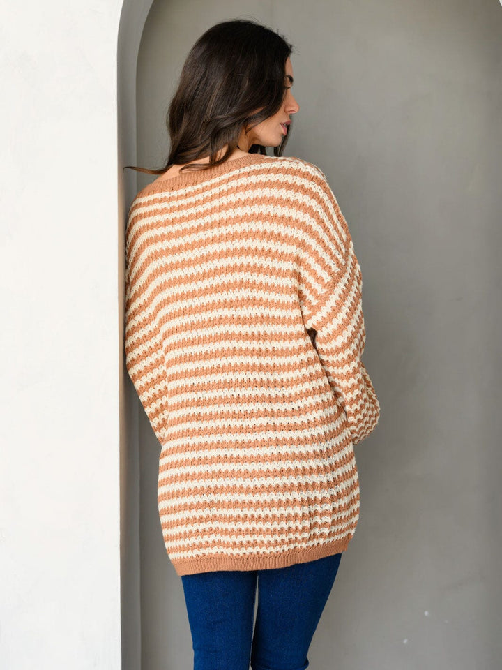 WOMEN'S LONG SLEEVE COLORBLOCK V-NECK PULLOVER SWEATER