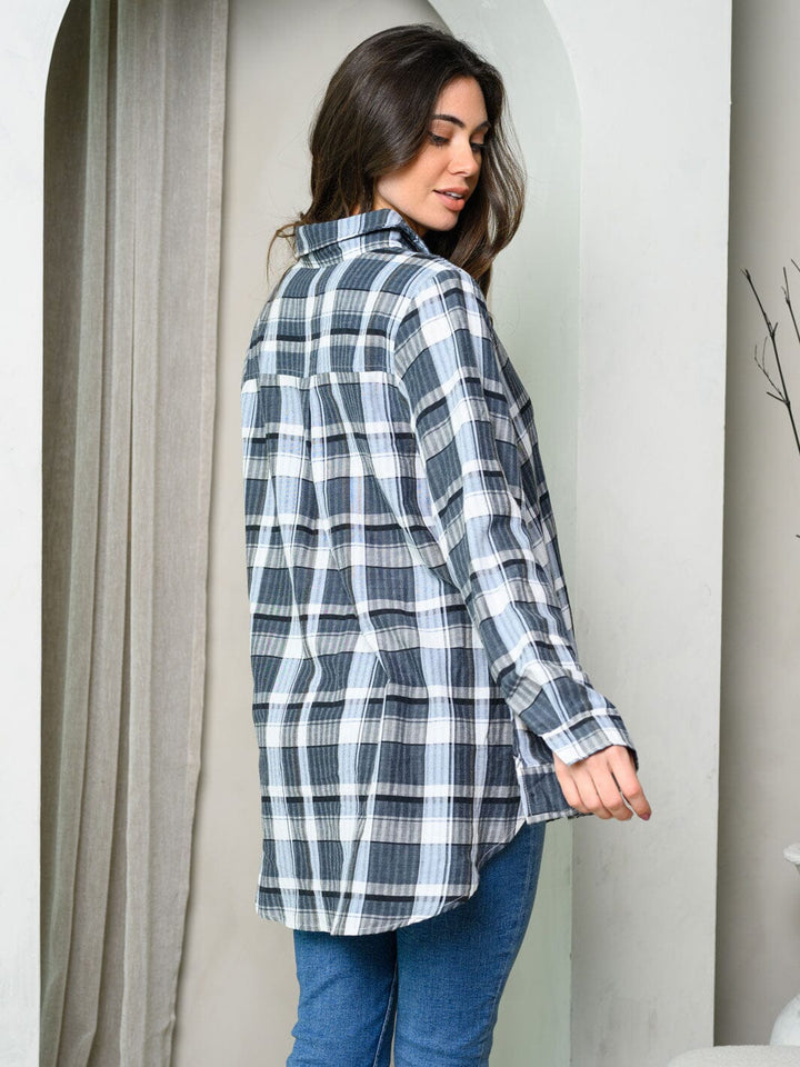 WOMEN'S LONG SLEEVE BUTTON UP PLAID SHIRT