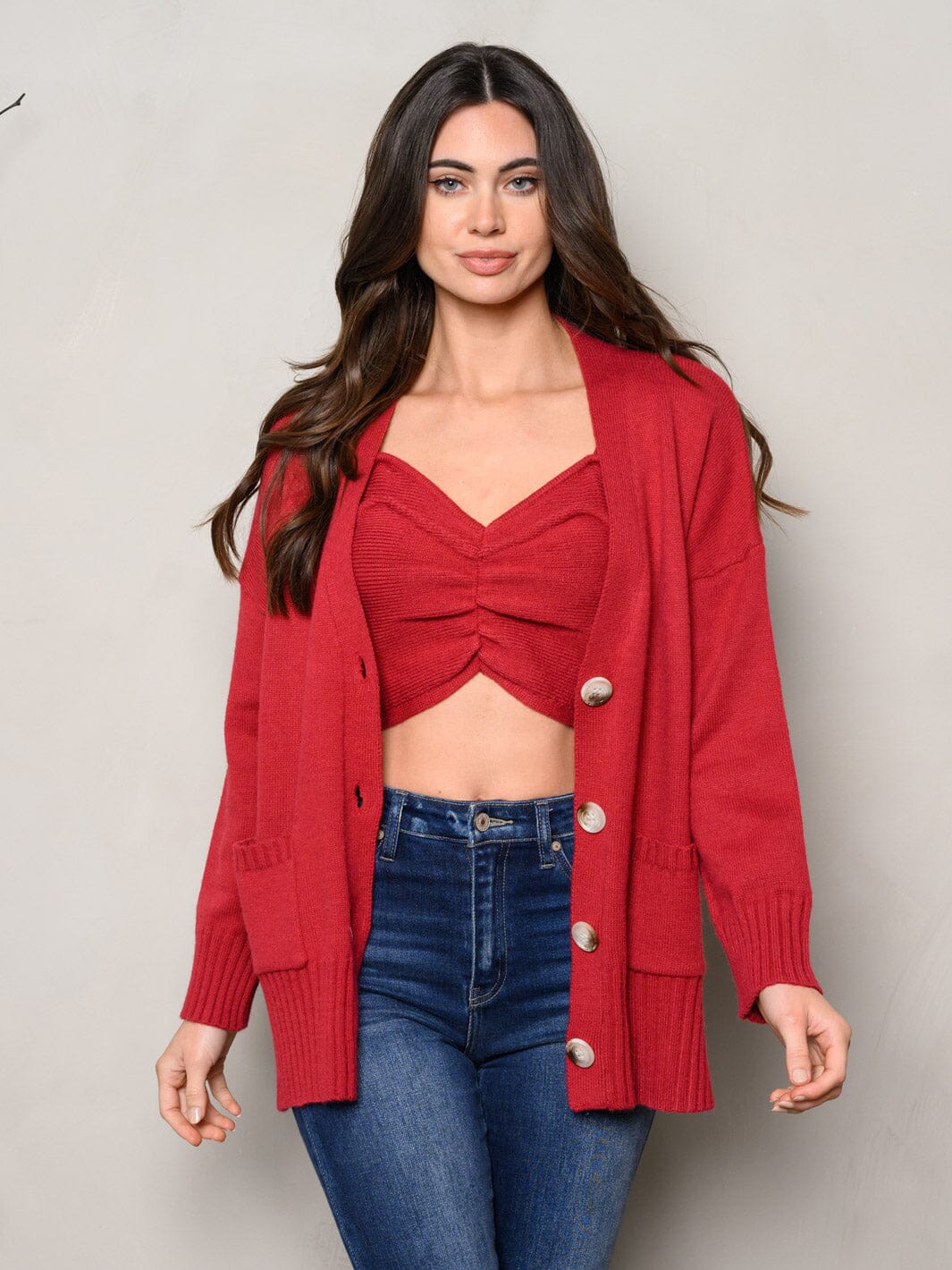 WOMEN'S LONG SLEEVE BUTTON UP BRALETTE & CARDIGAN 2PC. SET