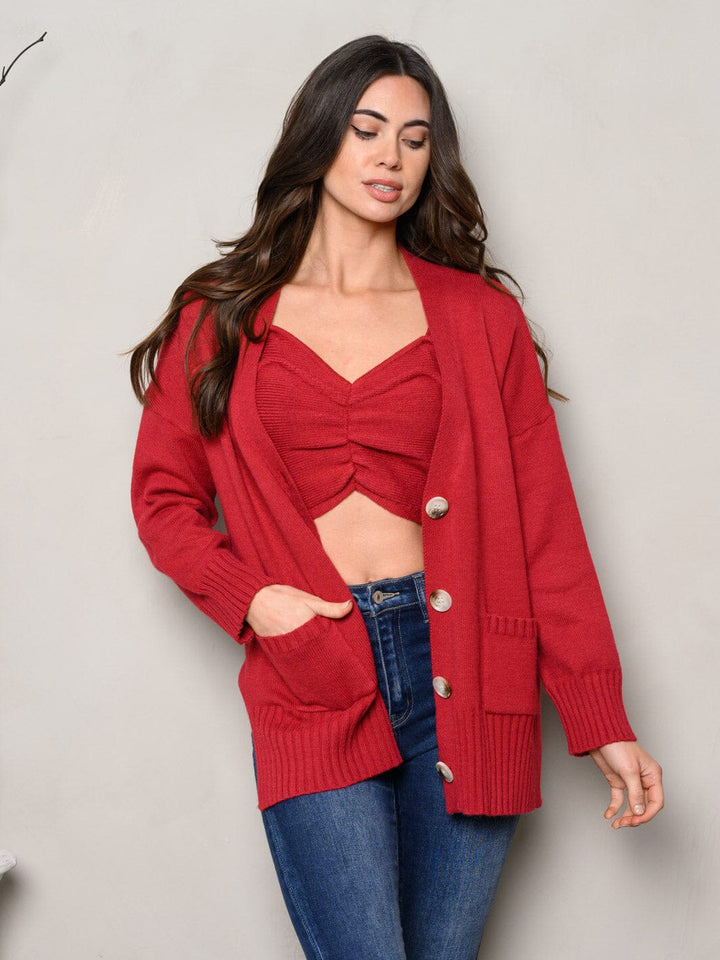 WOMEN'S LONG SLEEVE BUTTON UP BRALETTE & CARDIGAN 2PC. SET