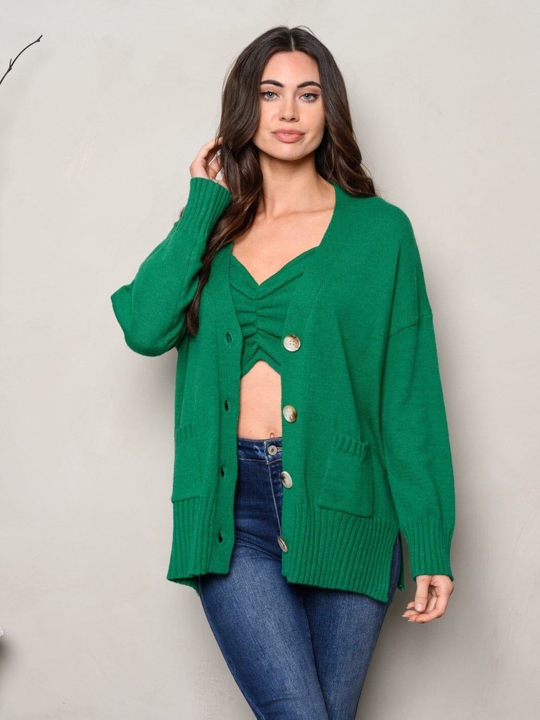 WOMEN'S LONG SLEEVE BUTTON UP BRALETTE & CARDIGAN 2PC. SET