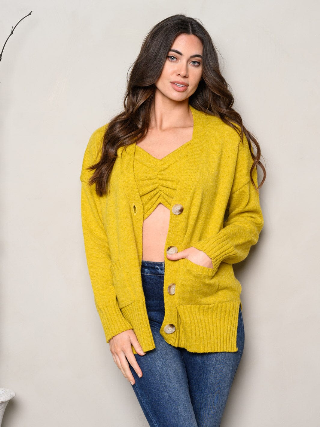 WOMEN'S LONG SLEEVE BUTTON UP BRALETTE & CARDIGAN 2PC. SET