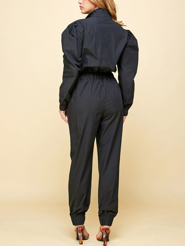 WOMEN'S LONG SLEEVE ZIP UP POCKETS JUMPSUIT