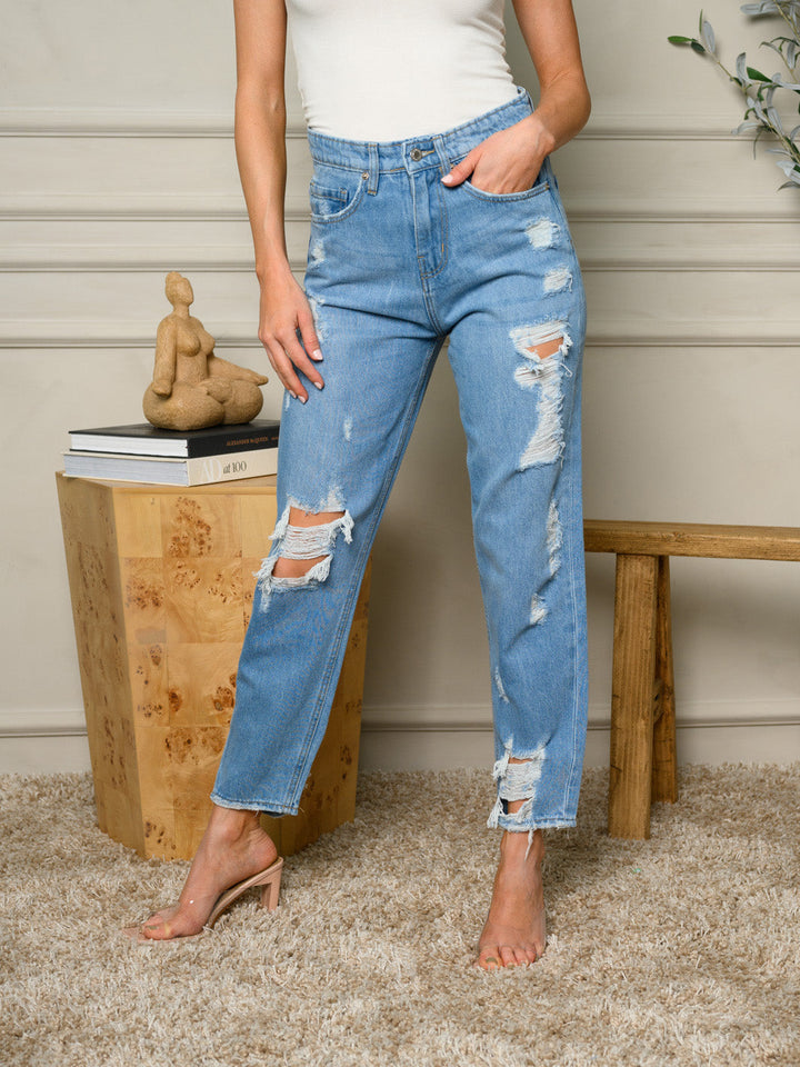WOMEN'S HIGH-RISE DISTRESSED DENIM JEANS