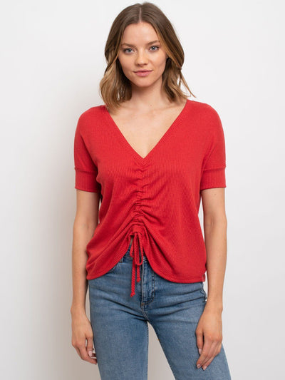 WOMEN'S RUCHED FRONT SHORT SLEEVE TOP