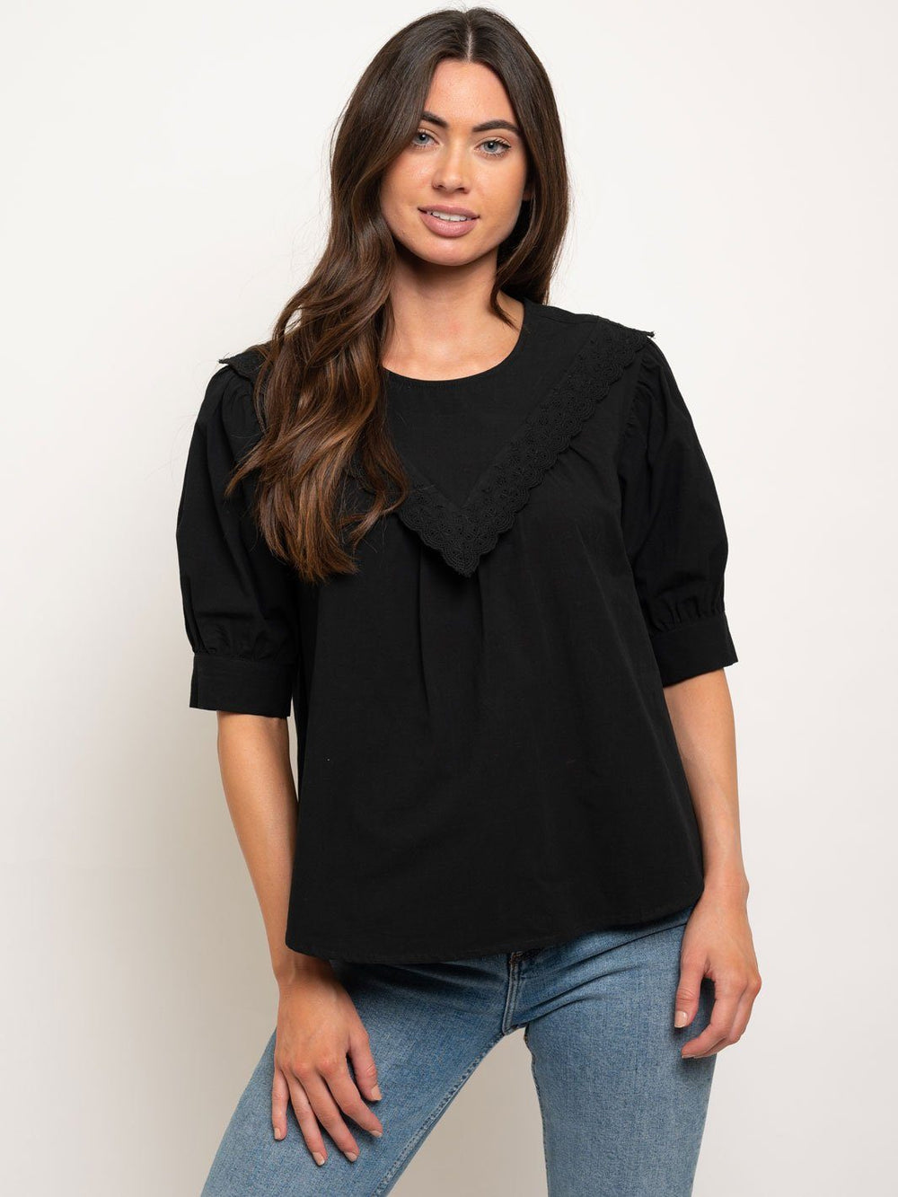 WOMEN'S SHORT SLEEVE COTTON EYELET TOP