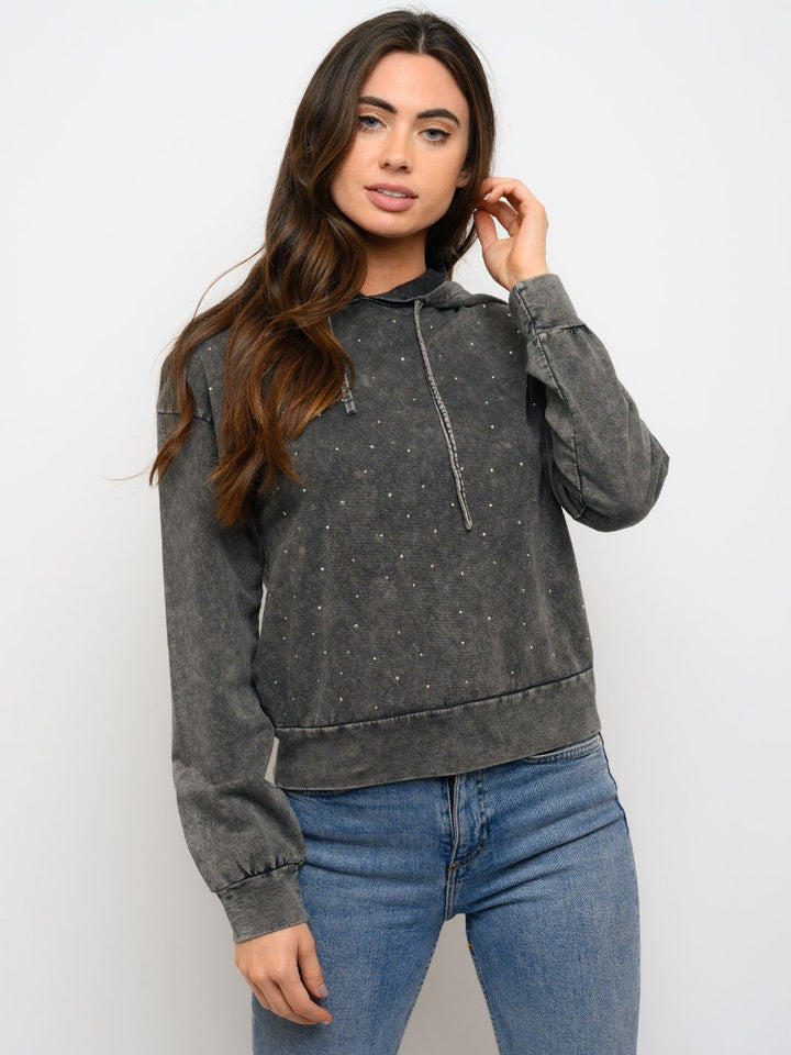 WOMEN'S LONG SLEEVE HOT FIX HOODIE TOP