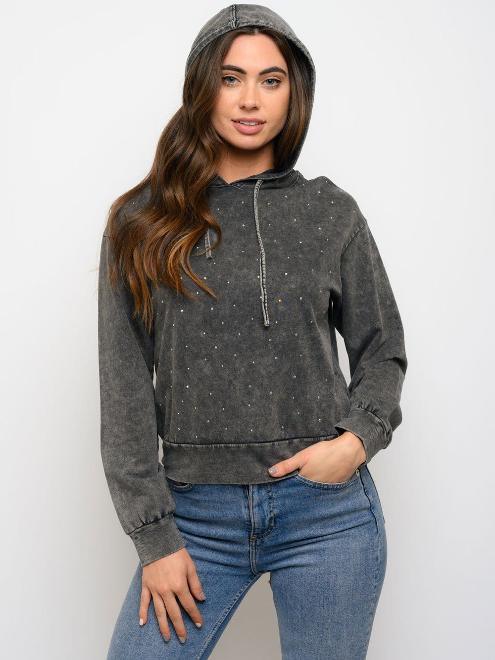 WOMEN'S LONG SLEEVE HOT FIX HOODIE TOP