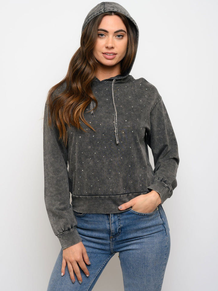 WOMEN'S LONG SLEEVE HOT FIX HOODIE TOP