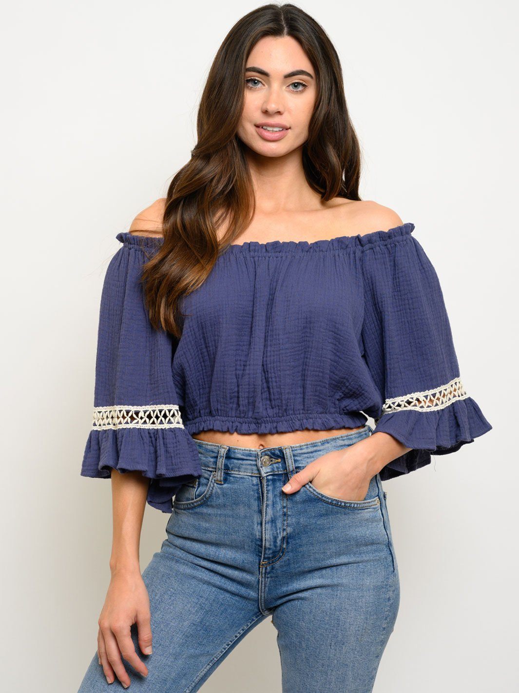 WOMEN'S OFF SHOULDER CROP TOP