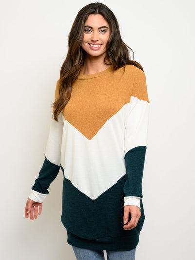WOMEN'S LONG SLEEVE COLOR BLOCK OVERSIZED SWEATER