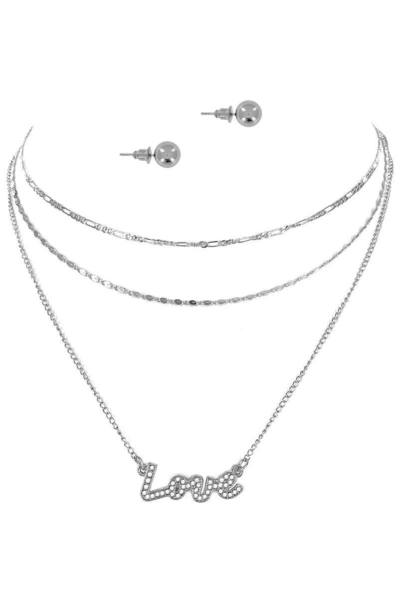 Multi Triple Chain Love Necklace & Earrings Set