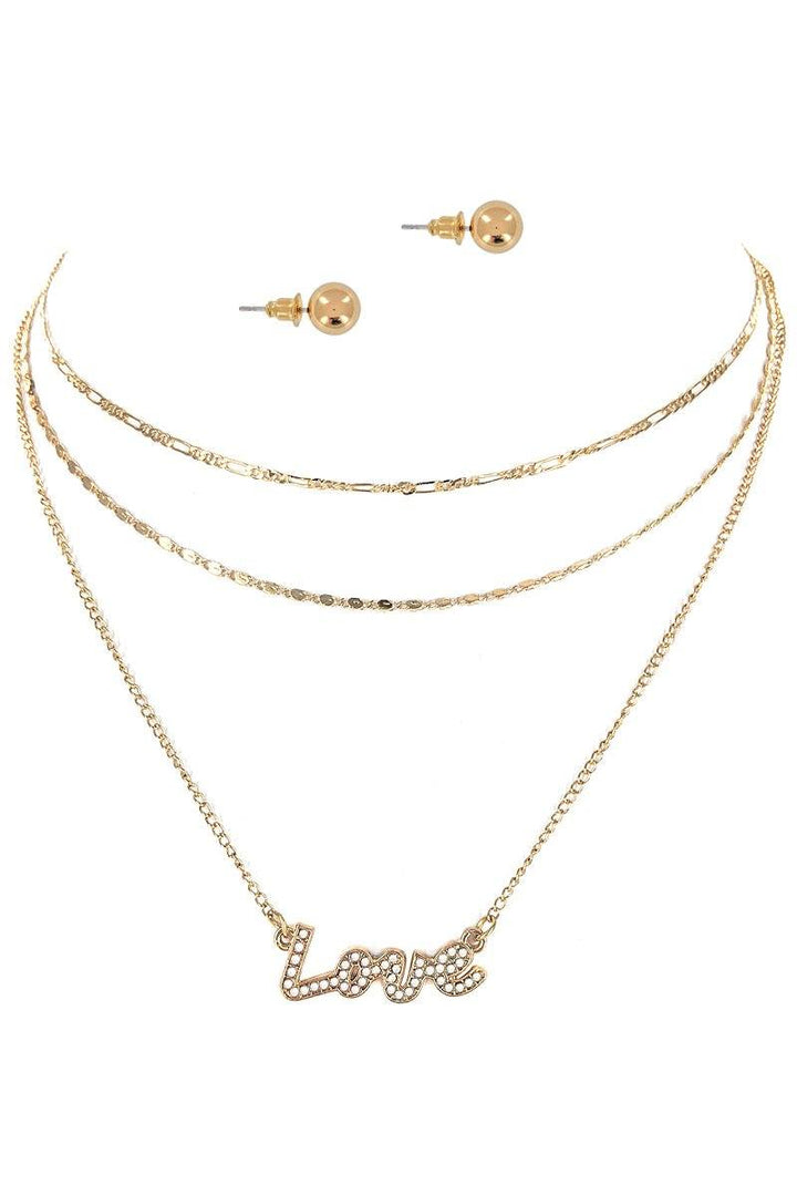 Multi Triple Chain Love Necklace & Earrings Set