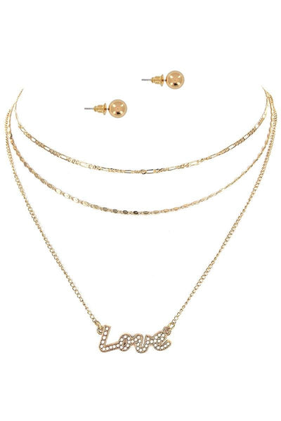 Multi Triple Chain Love Necklace & Earrings Set
