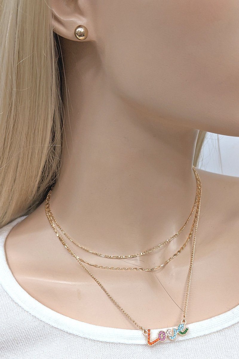 Multi Triple Chain Love Necklace & Earrings Set