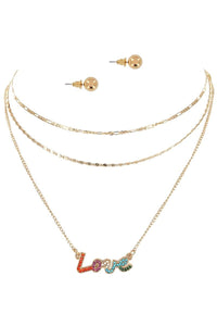 Multi Triple Chain Love Necklace & Earrings Set