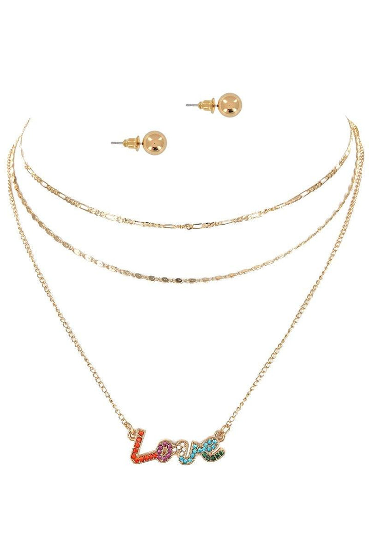 Multi Triple Chain Love Necklace & Earrings Set