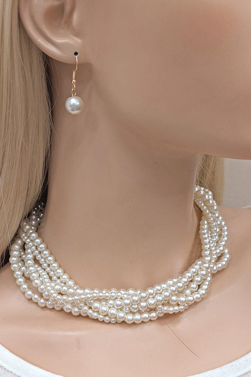 Multi Twist Pearl & Earrings Set