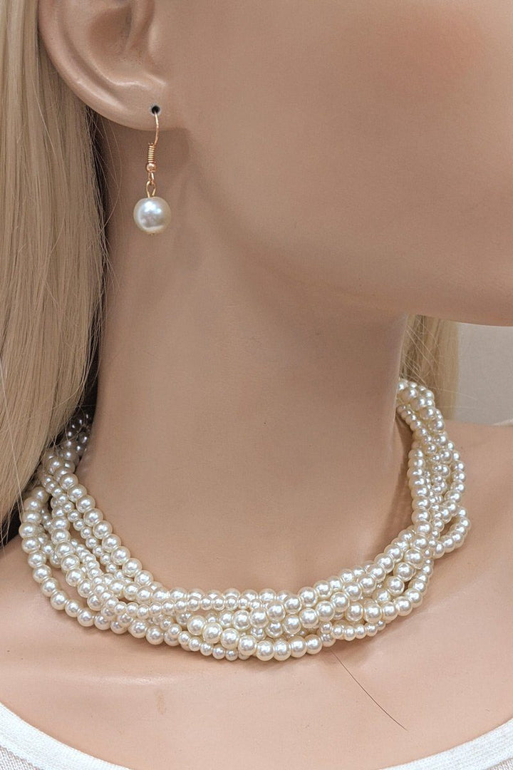 Multi Twist Pearl & Earrings Set