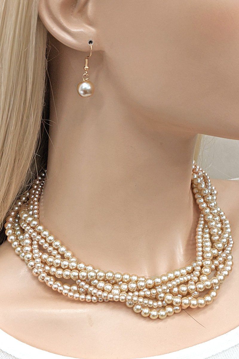Multi Twist Pearl & Earrings Set