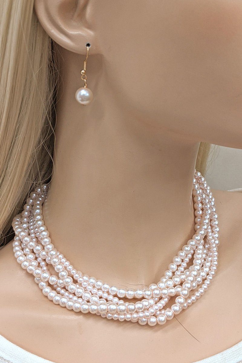 Multi Twist Pearl & Earrings Set