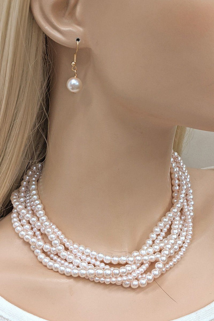 Multi Twist Pearl & Earrings Set