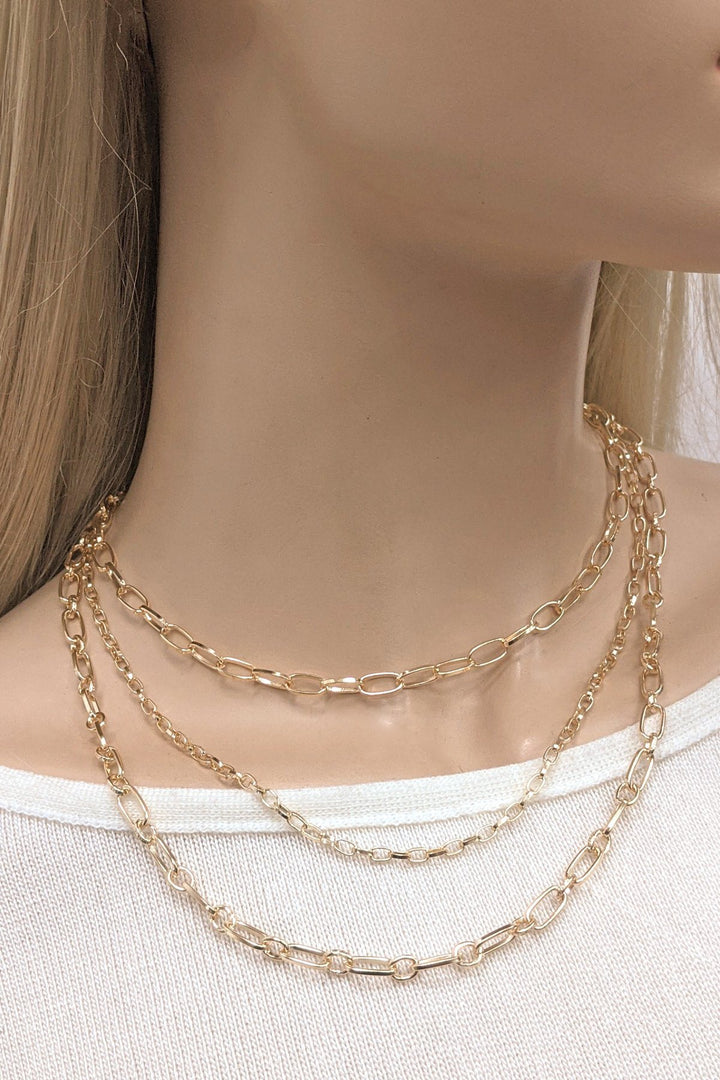 Multi Strand Chain Link Gold Necklace