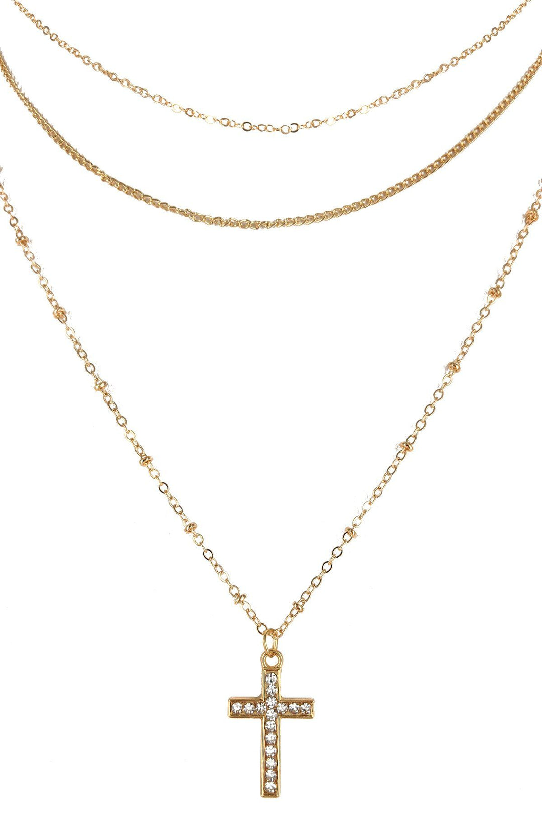 Cross Triple Layered Necklace & Earrings Set
