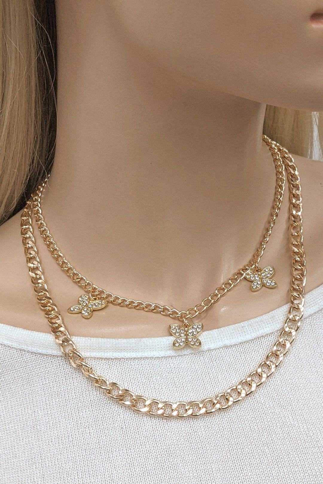 Double Strand Butterfly Chain Necklace