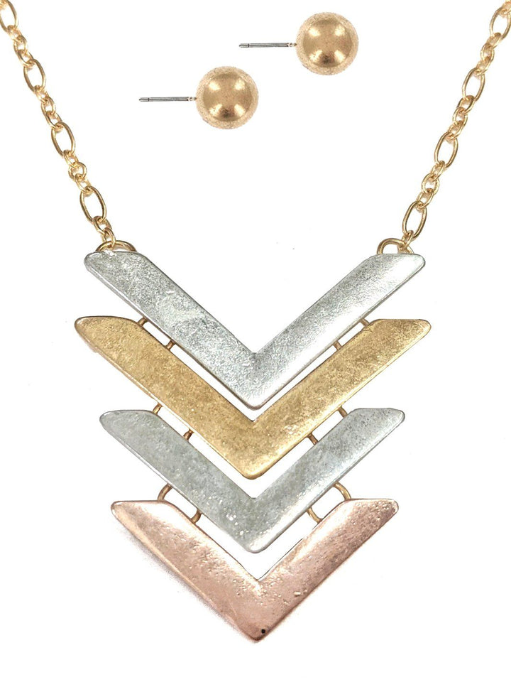 Long Adjustable Multi Arrow Triangle Necklace Set